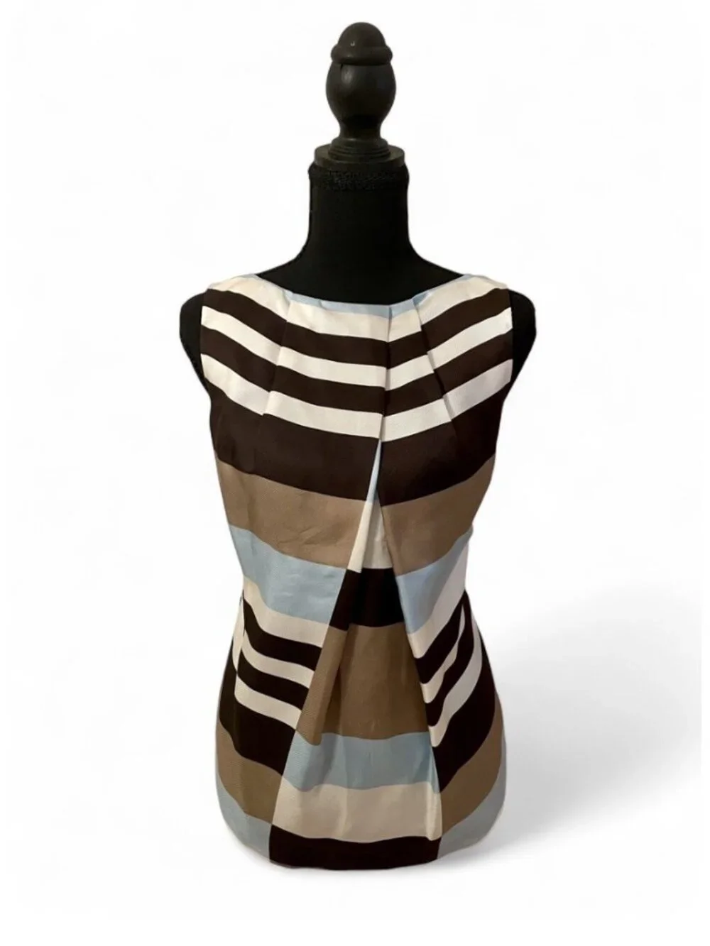 Tory Burch 100% Silk Blouse Sleeveless Blue Brown Luxury Designer Top Stripe, 4